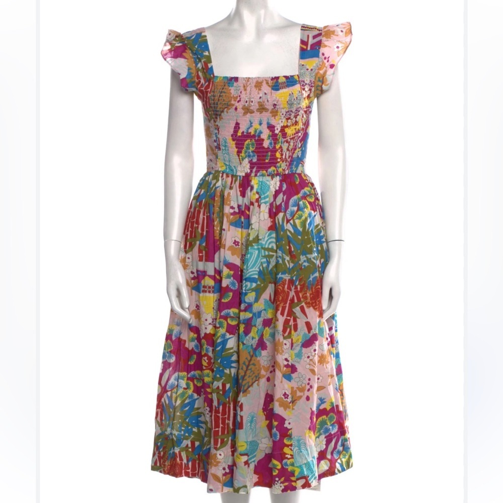 Caroline Constas Colorful Floral Midi Dress